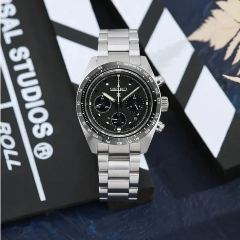 Seiko relógio mecânico automático panda di três olhos placa cronógrafo calendário completo original ssc813p1 relógios de pulso masculinos