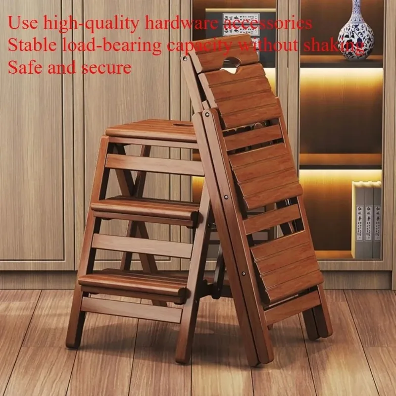 Taburete de escalera de madera maciza, taburete de escalera plegable, banco de escalera estable y confiable, taburete de escalera multifuncional para interiores y exteriores