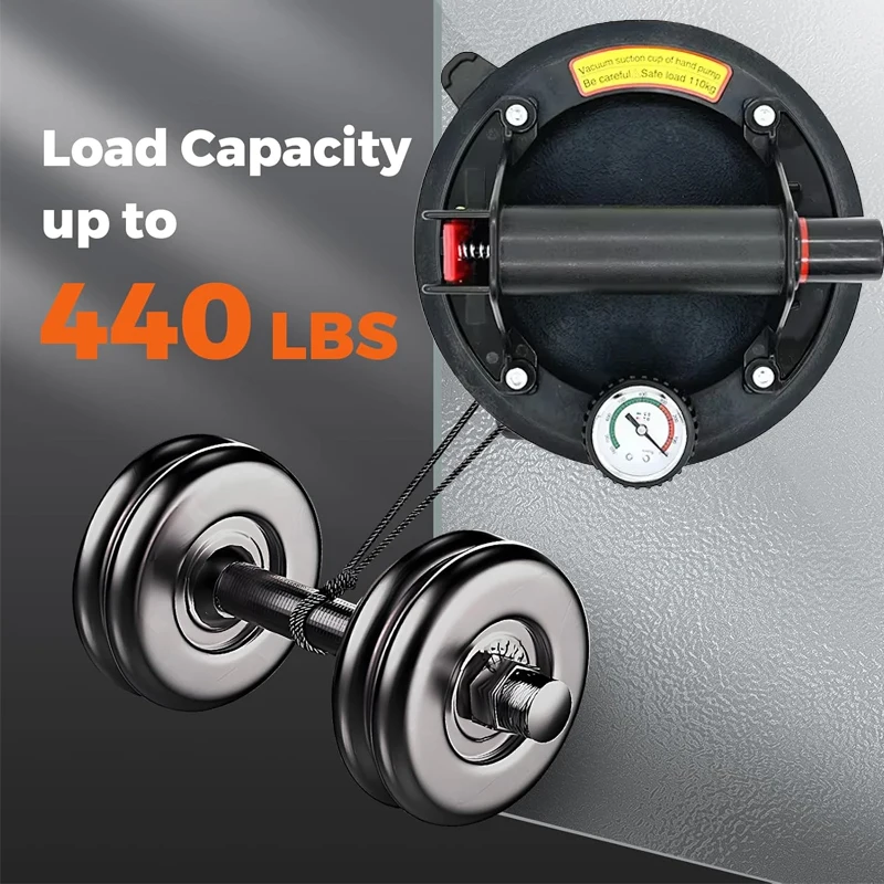 8”Suction Cup Lifter, Heavy Duty Vacuum Suction Cups with 440lbs Load Capacity, glass suction cups for Metal, Tile, Smooth