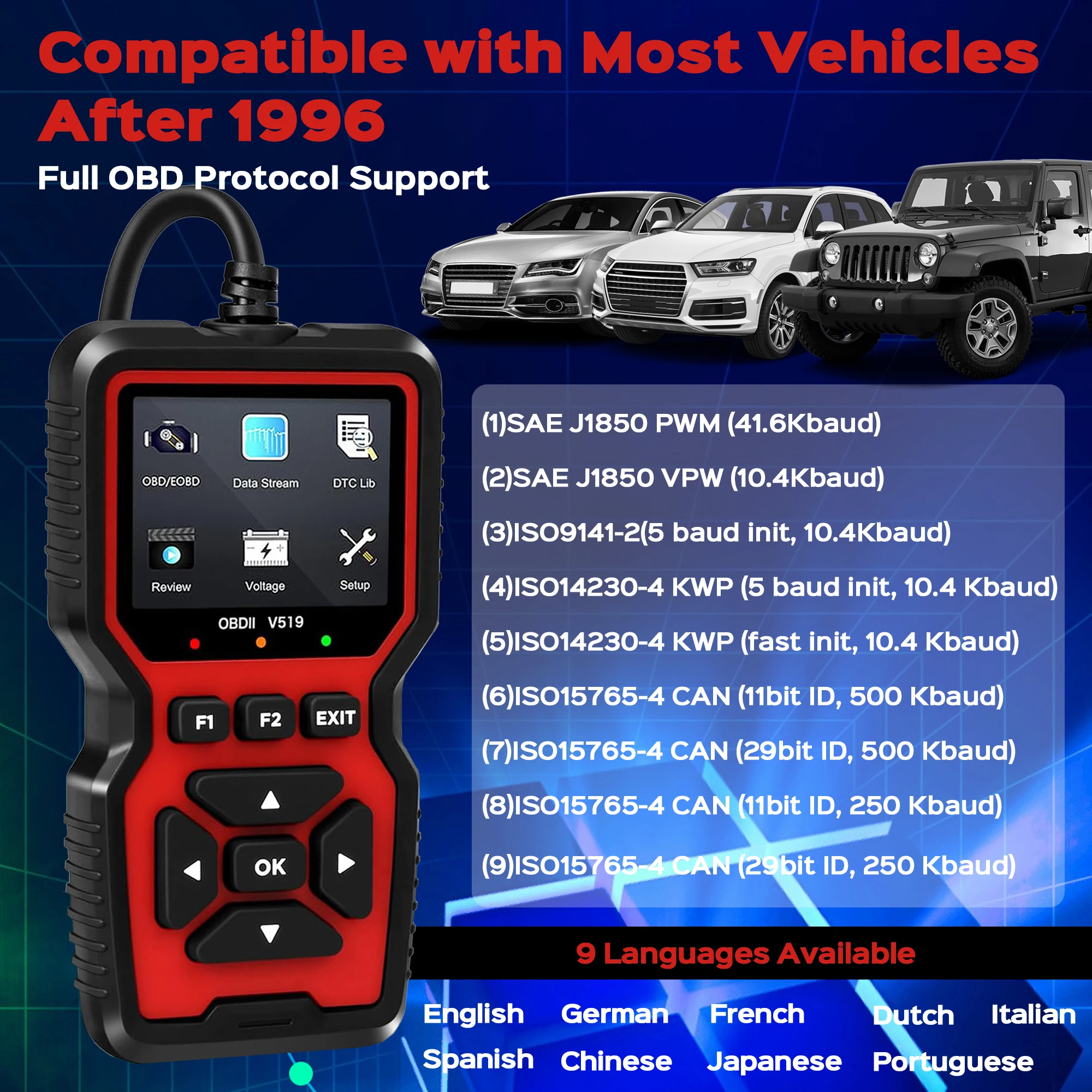 Escáner OBD2 mejorado, lector de código de vehículo, comprobar el motor, lector de fallos de luz, herramienta de escaneo de diagnóstico, escáner OBD II automotriz