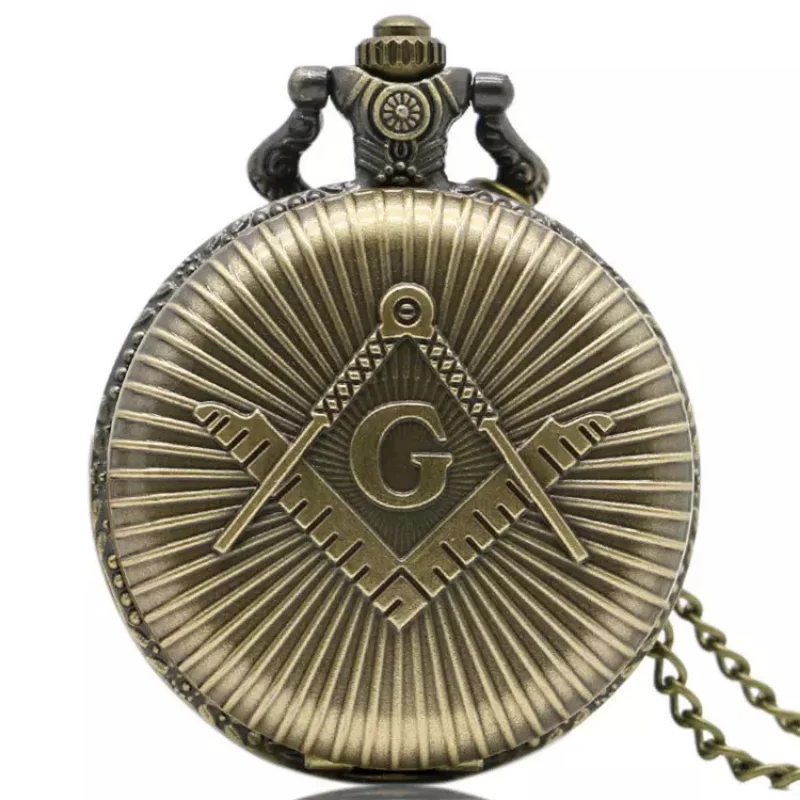 Colar com pingente de relógio de bolso de quartzo em liga de tema Co-Masonic de bronze com tema Co-Masonic/relógio de colar