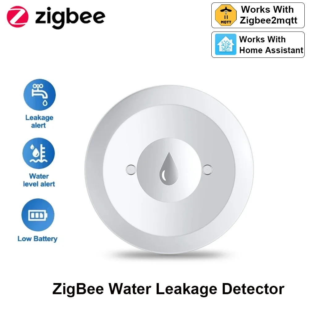 Sensor de agua Zigbee, Detector de fugas de inundación, monitoreo remoto por aplicación para cocina/baño, soporte para asistente doméstico Zigbee2mqtt