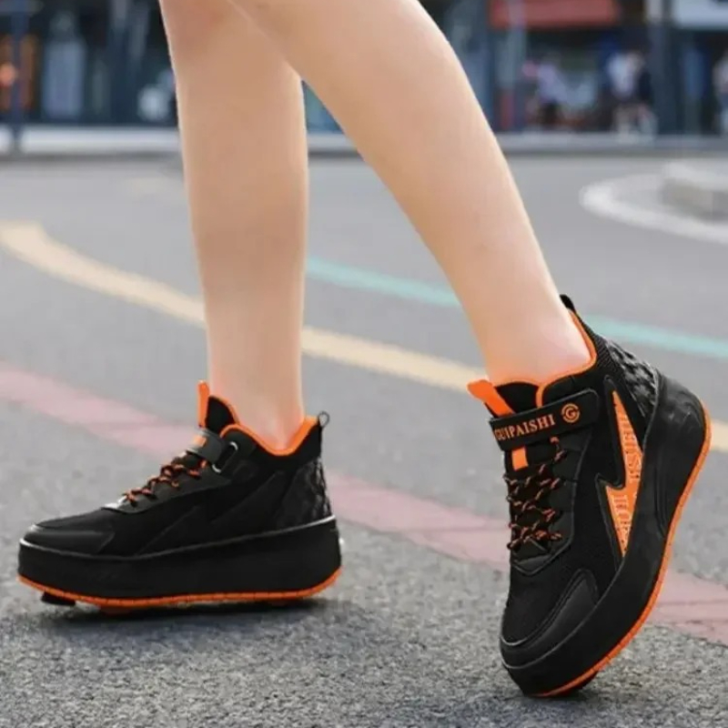 Chaussures de patins à roulettes à double usage à 2 roues pour garçons et filles, chaussures de sport d'extérieur à roulettes avec baskets de vitesse