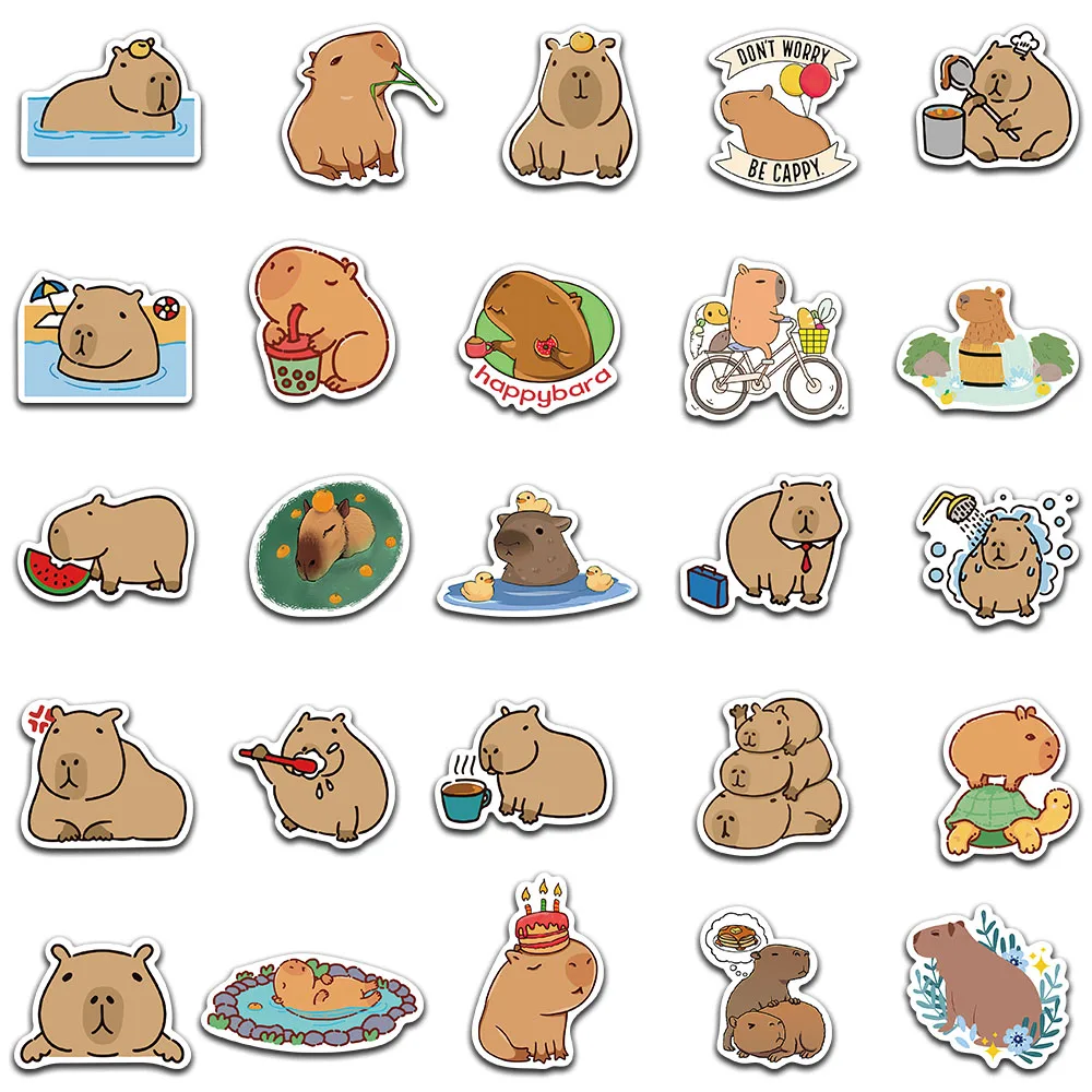 10/50 Con Hoạt Hình Dễ Thương Động Vật Capybara Dán Trẻ Em Tặng Cho Laptop Hành Lý Điện Thoại Máy Tính Xách Tay Chống Nước Graffiti Xe Đạp Đề Can