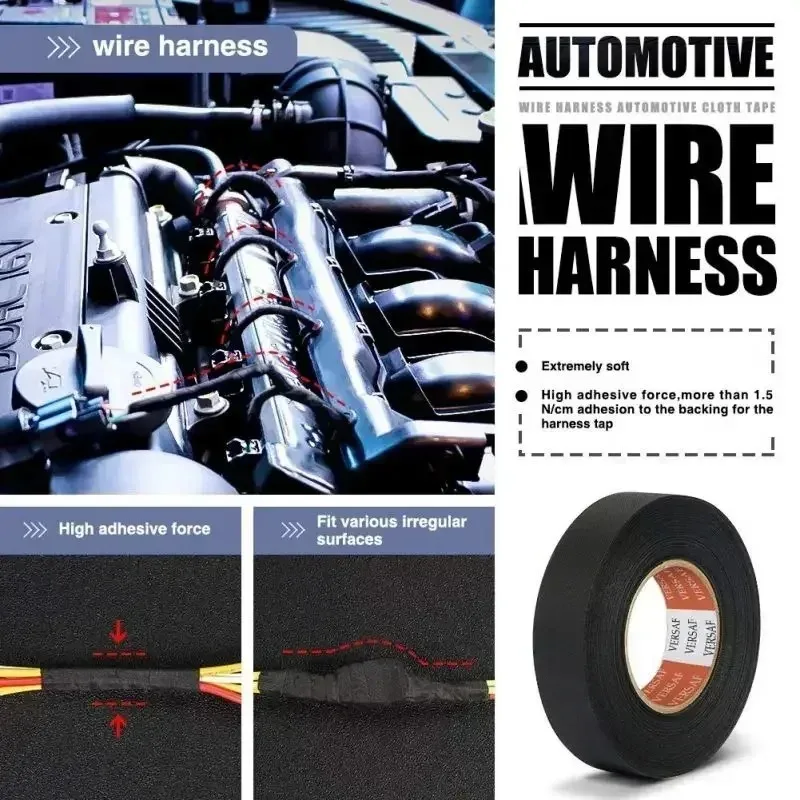Cinta adhesiva de franela para coche, arnés de cableado de 25MM x 15M, cinta de fieltro autoadhesiva antisonajero, herramientas de reparación de automóviles