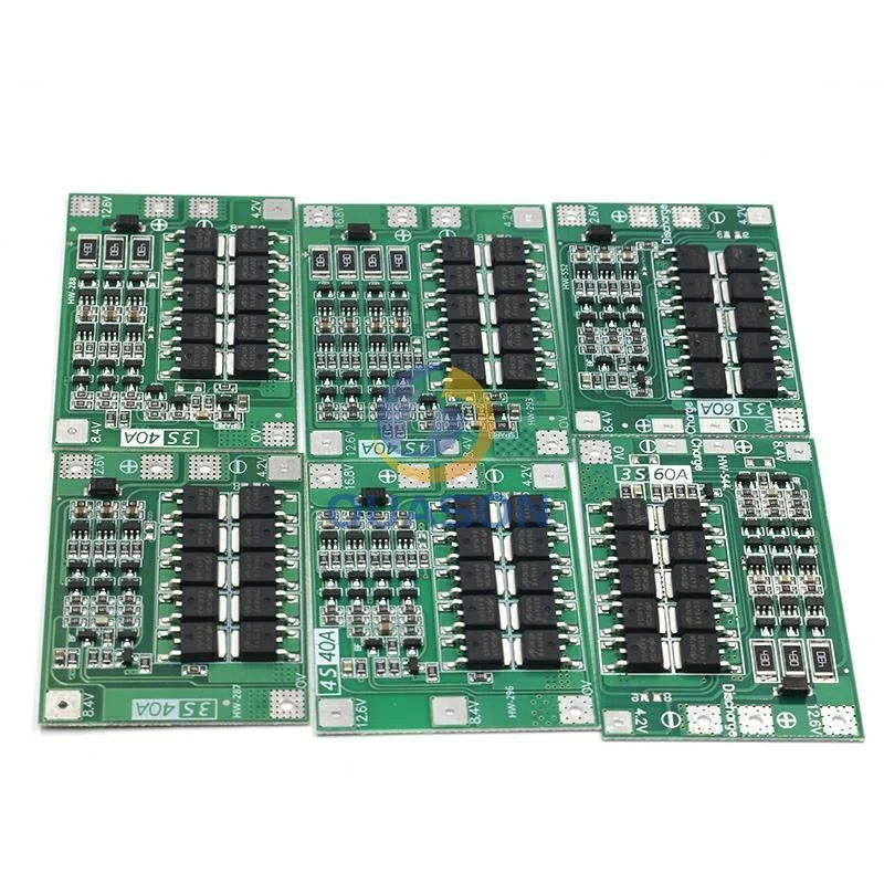 3S/4S 20 40A 60A Li-Ion ลิเธียมแบตเตอรี่ชาร์จป้องกัน18650 BMS เจาะมอเตอร์11.1V 12.6V/14.8V 16.8V เพิ่ม/Balance