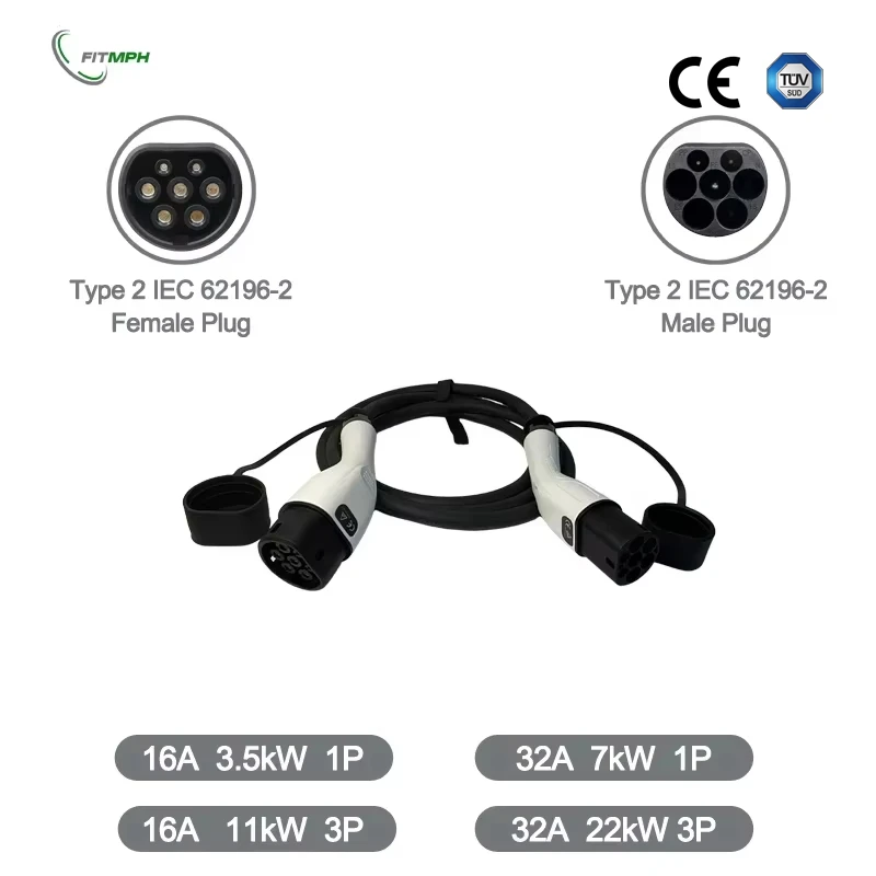 Cable FITMPH tipo 2 a tipo 2 EV, 22 kW 32 A trifásico, modo 3 IEC62196-2 Cable de carga EV para EV y PHEV