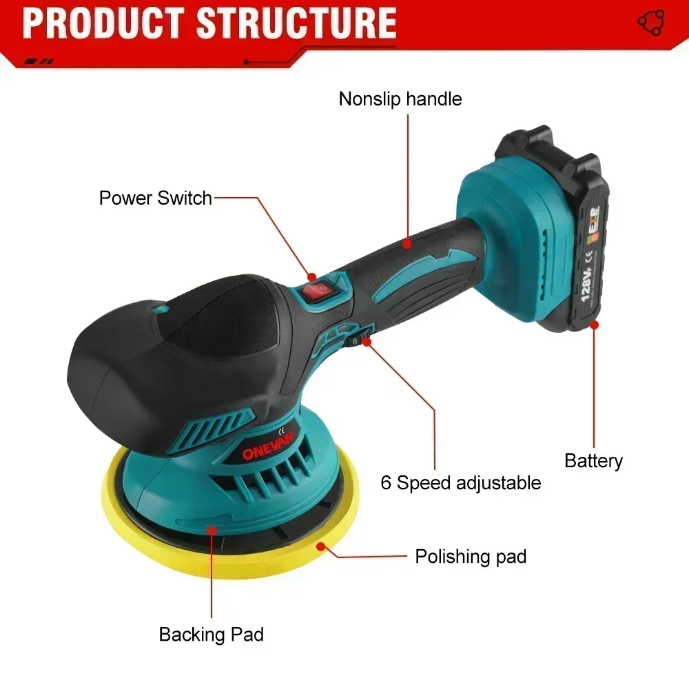 ONEVAN Cordless 21V Lucidatrice per auto Lucidatrice elettrica Automobile Auto Lucidatura Sigillatura Smalto Macchina adatta per 21V 18v Batteria Spille