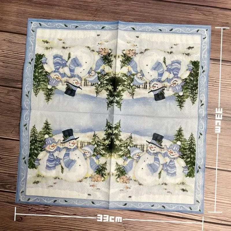 Servilletas navideñas de 2 capas, 10/20 piezas, 33x33cm, decoración para fiestas, papel, tres muñecos de nieve navideños, manteles individuales de papel impresos con dibujos animados