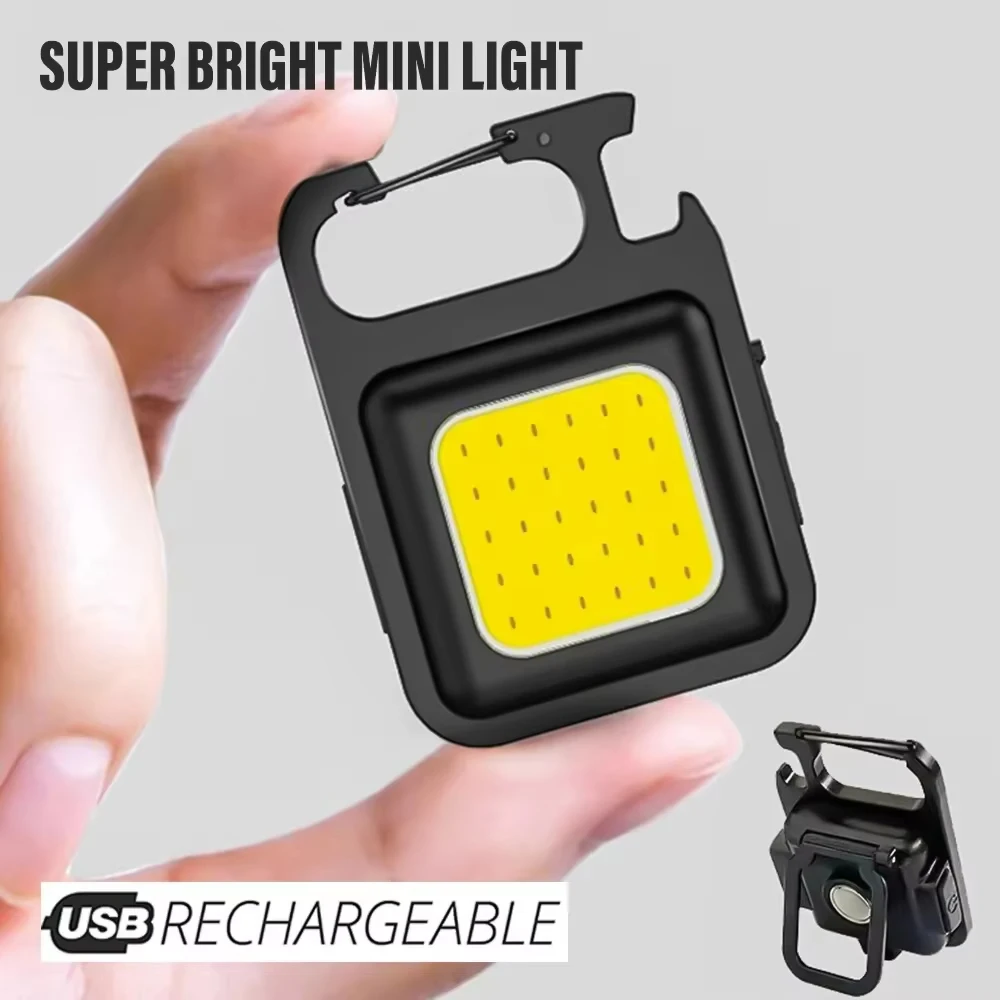 Linterna portátil COB de alto brillo, lámpara con llavero multifunción, batería de litio integrada de 500mAh, linterna impermeable para exteriores