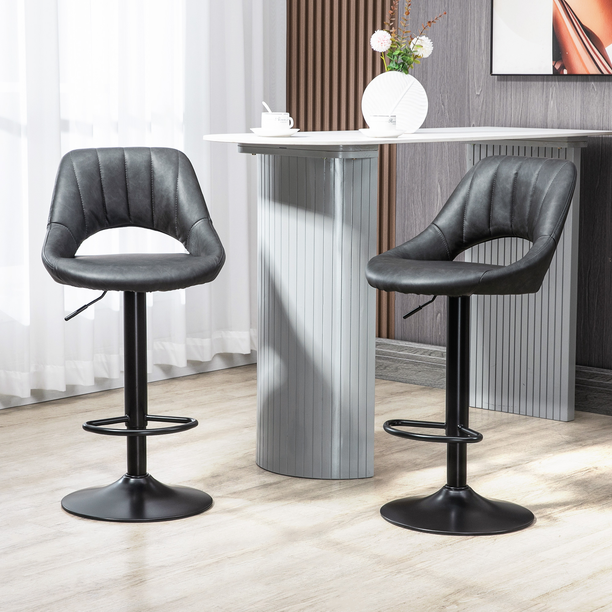 HOMCOM Barstools Set of 2 Adjustable Swivel Height Gas Lift PU Leather Chairs