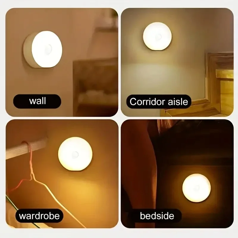 ไฟกลางคืนแบบปุ่ม 1 ชิ้นใหม่ - โคมไฟตรวจจับ LED ไร้สายสำหรับห้องนอน บันได ตู้เสื้อผ้า และการตกแต่งห้อง-