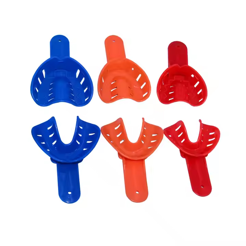 12pçs bandejas de impressão dentária, plástico descartável, suporte colorido para dentes, materiais para adultos e crianças, ferramentas de cuidados bucais