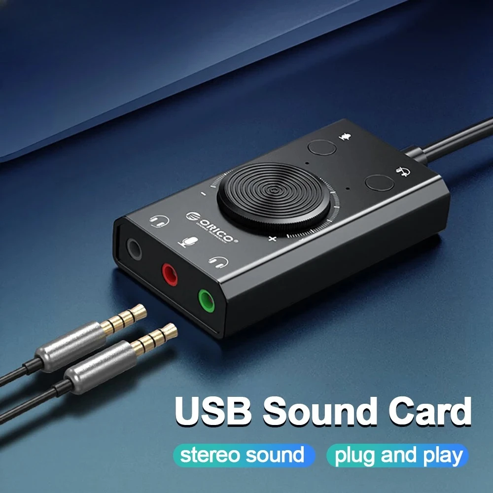 SC2 Externe USB-Soundkarte, Audio-Buchse, 3,5-mm-Kabeladapter, Lautstärkeregelung, treiberfreies Stereomikrofon, Lautsprecher, Headset