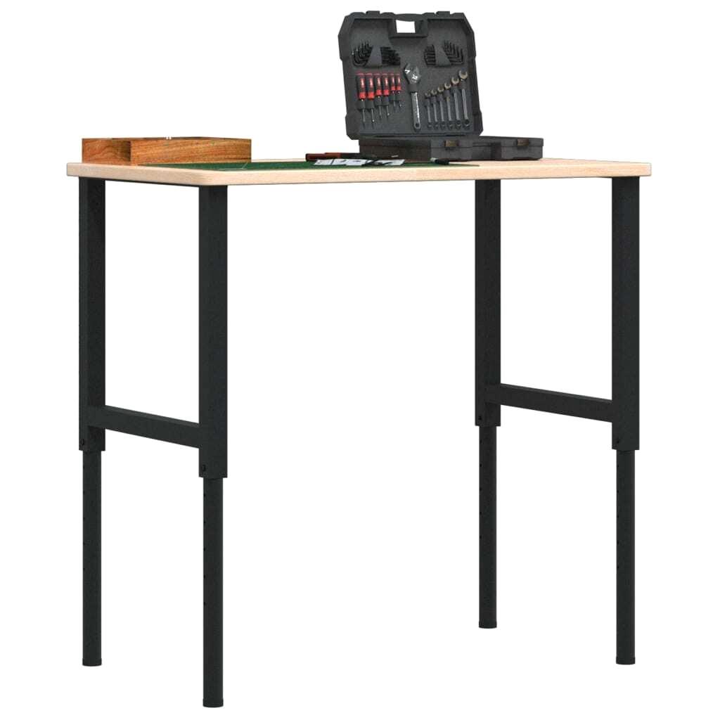 Solid Oak Workbench 100x60 cm Adjustable Height 71.5-98 cm - Sturdy Rectangular Design