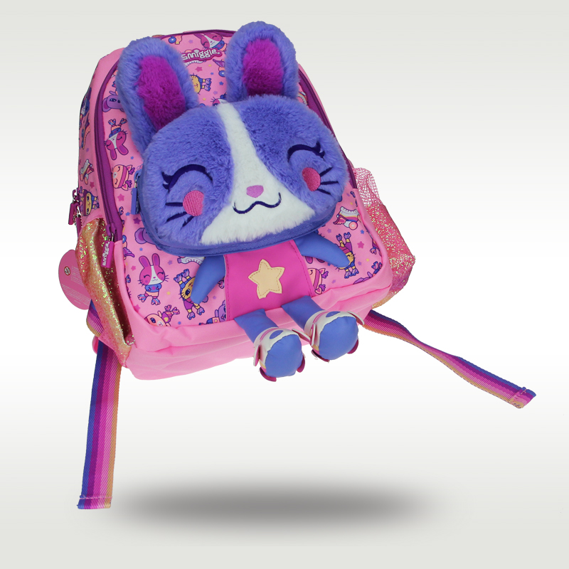 オーストラリア Smiggle オリジナル売れ筋子供用ランドセル高品質かわいい紫色のウサギのぬいぐるみ女の子バッグ 3-6 歳 14 インチ