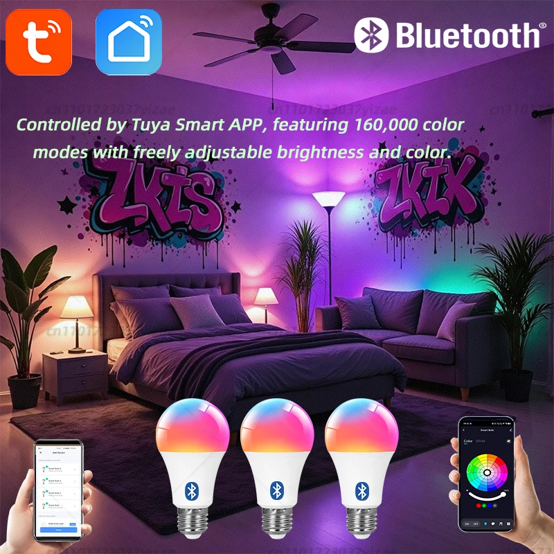 Tuya Bluetooth Smart LED Gloeilamp E27 RGB 110V 220V Slimme Lampen voor Slaapkamer Decoratie Feestverlichting smart Leven APP