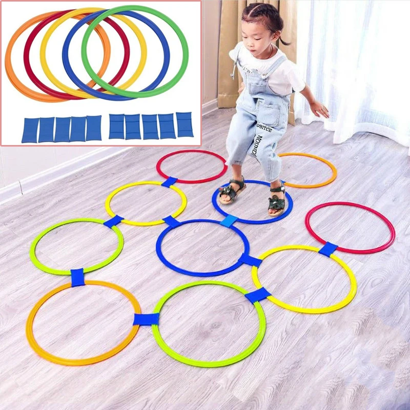 Anillo de salto al aire libre para niños, 5 unidades, ayuda de enseñanza de entrenamiento deportivo para niños, juguetes educativos para deportes tempranos, juegos de jardín de infantes