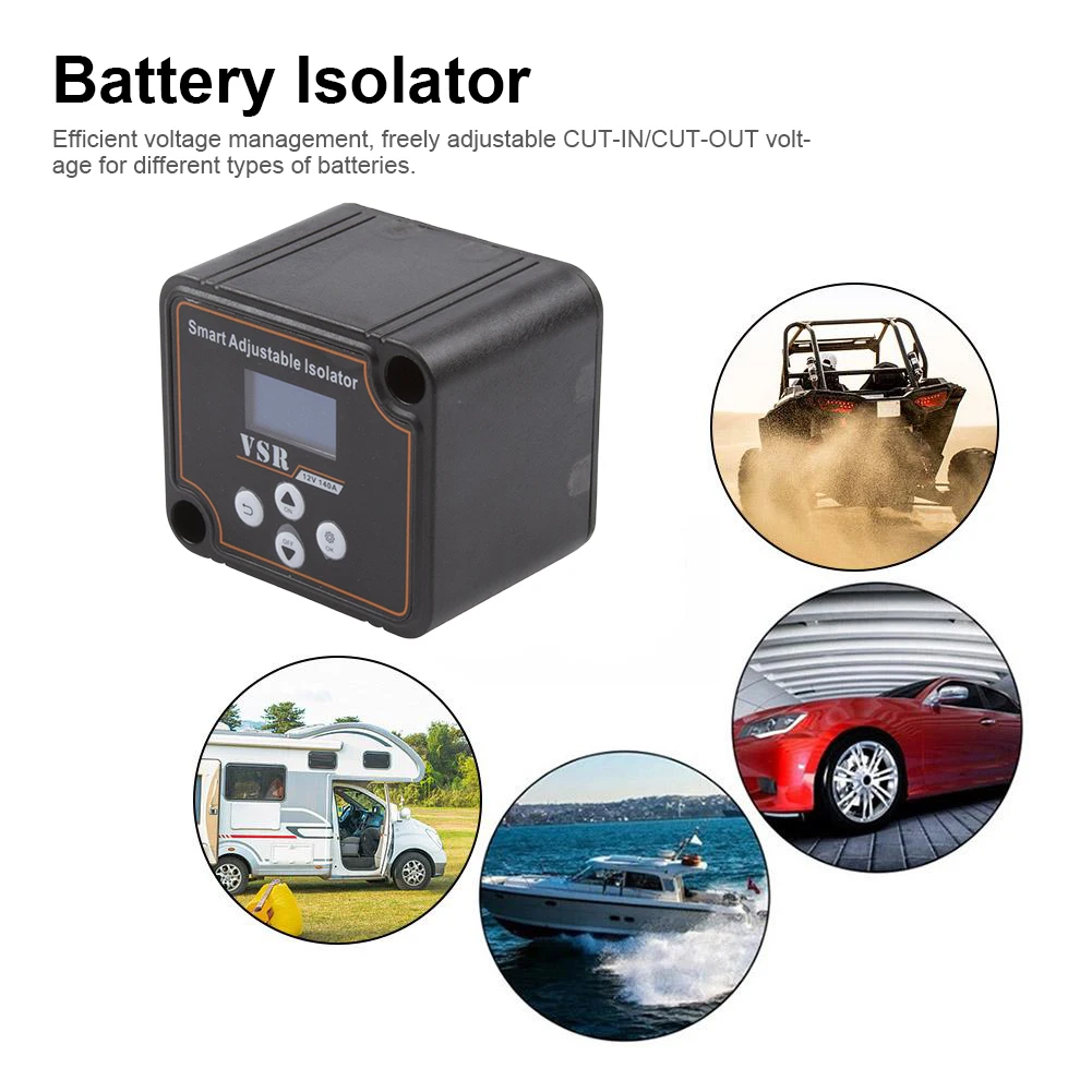Aislador inteligente de batería Dual de 12V y 140A, pantalla LCD, relé de coche VSR, configuración de voltaje, relé sensible de voltaje Digital para Camper, coche, RV