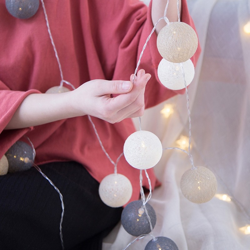 20 bolas de algodón 2,2 M cadena luces nocturnas de hadas bombilla LED USB dormitorio Navidad Fiesta navideña al aire libre luces para cama de bebé Decoración
