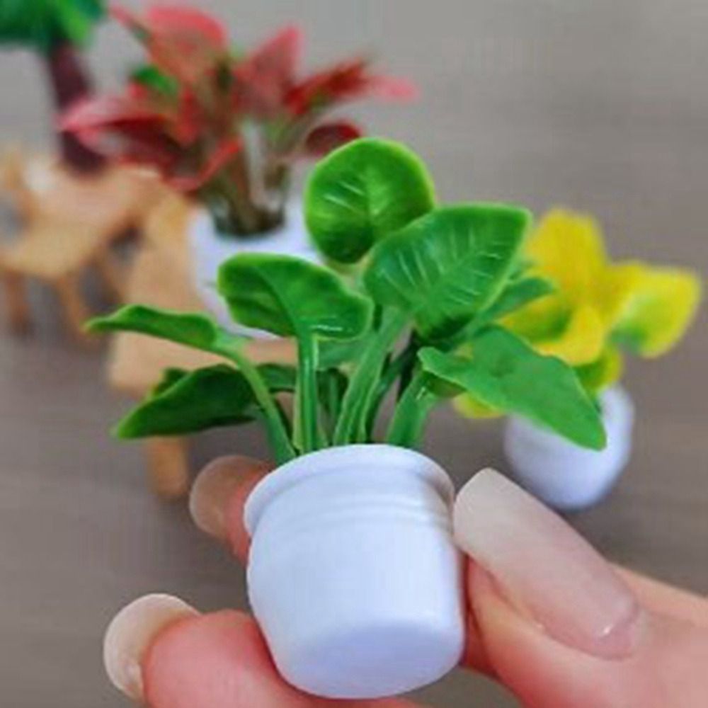 Mini jarrón de simulación de plástico para casa de muñecas, planta de Luo verde, flor terminada, accesorios para modelos de casa de muñecas al aire libre, 1:12