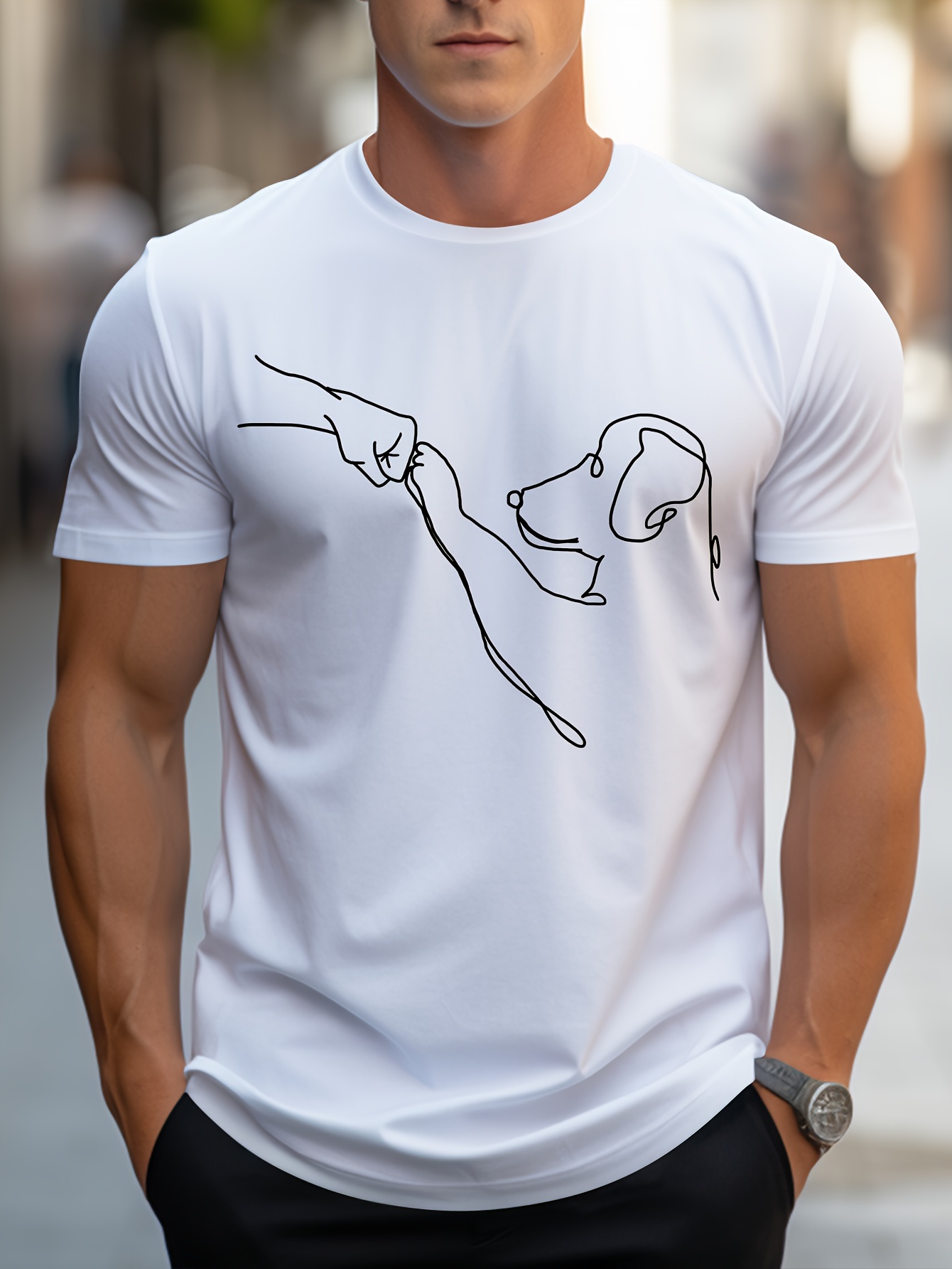 100% algodão masculino casual esportes solto ajuste engraçado cão primeiro impressão em torno do pescoço manga curta camiseta topo