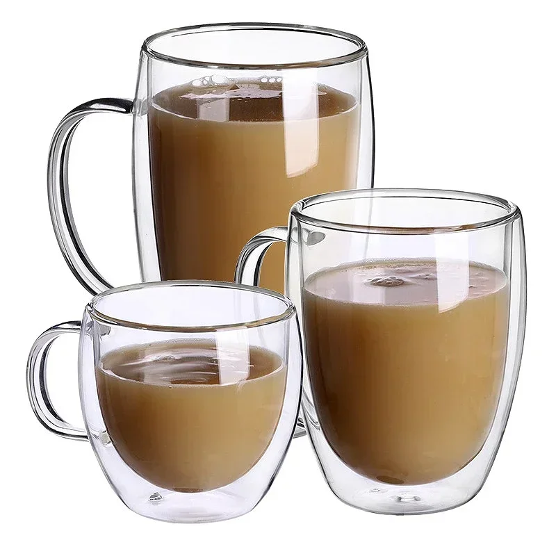 1-6 Chiếc 80-450ML Chịu Nhiệt Treo Tường Đôi Trà Ly Bia Cà Phê Handmade Sáng Tạo Lạnh nước Giải Khát Trong Suốt Drinkware Bộ