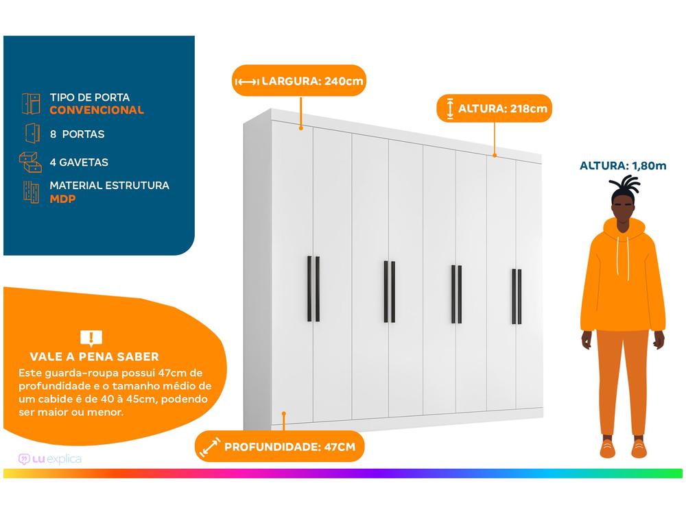 Guarda-roupa Casal 8 Portas 4 Gavetas Araplac 1684