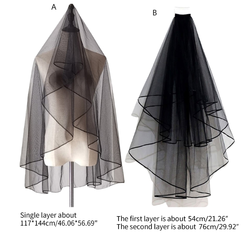 Halloween Black Veil Bridal Lace Tulle Veil Theme Party Performance Headdress Carnival Cosplay Hair Accessories