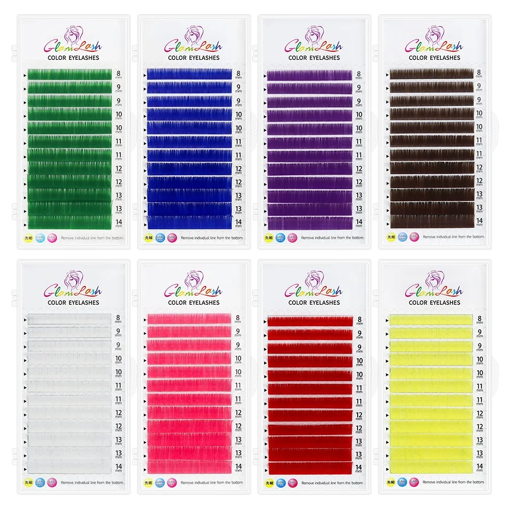 GLAMLASH Color Lash púrpura azul marrón verde rojo blanco rosa amarillo extensiones de pestañas individuales postizas de colores maquillaje de pestañas de visón