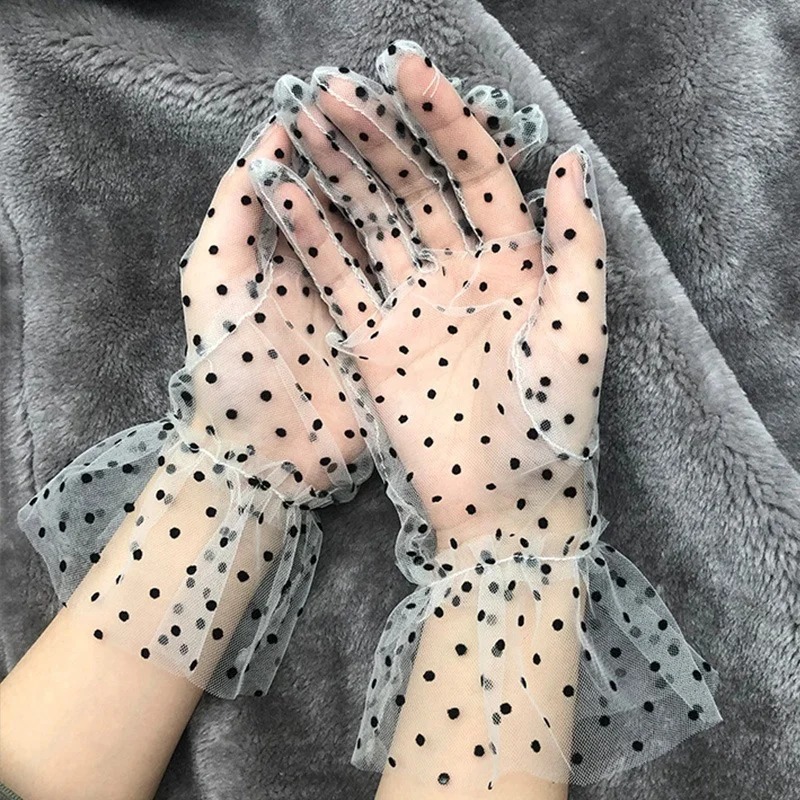 1pc 섹시한 Transparentes 도트 인쇄 블랙 화이트 메쉬 Tulle GloveSpring 여름 얇은 짧은 장갑 클럽 파티 파티 댄스 드레스 장갑