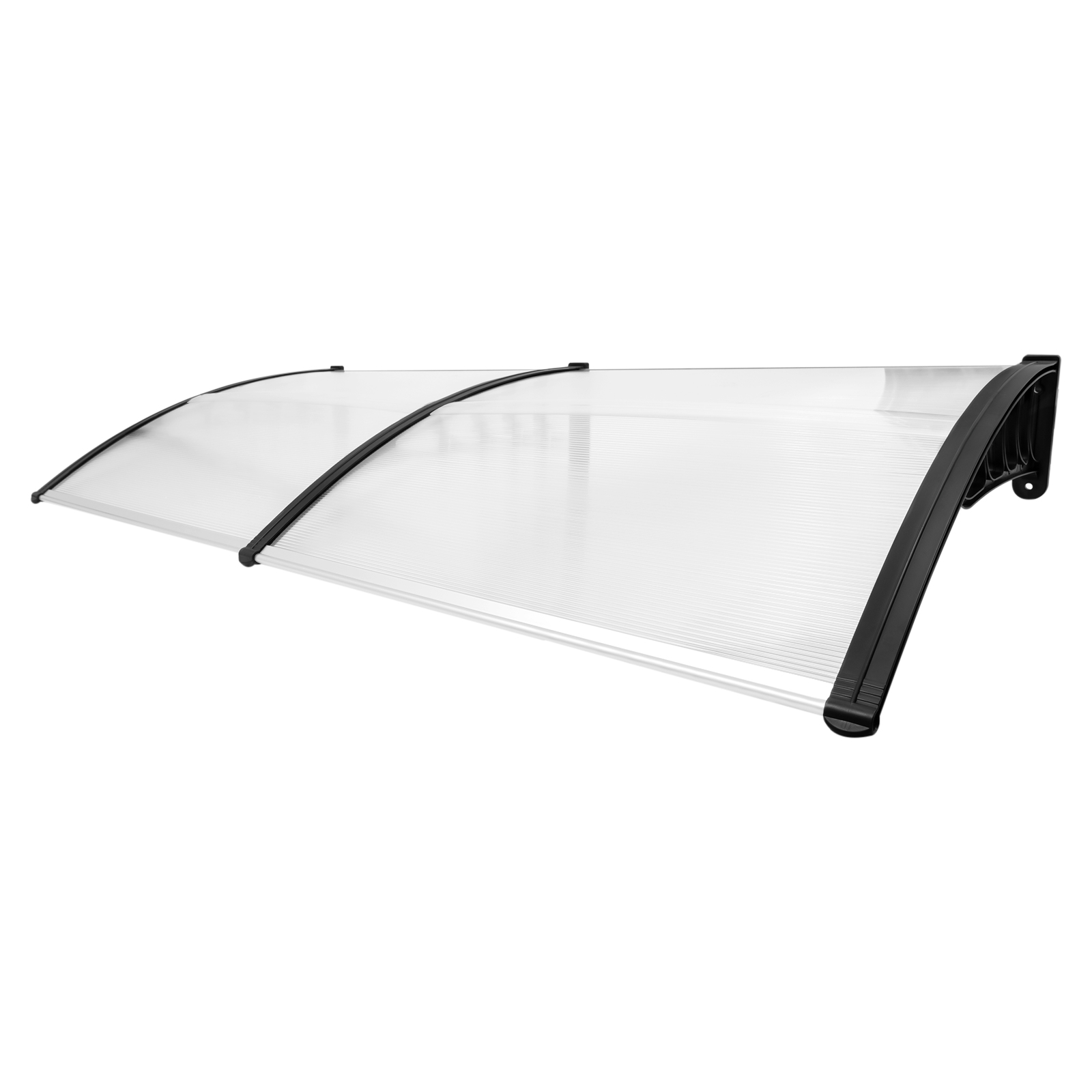 Vordertürüberdachung, 200 x 90 cm Vordertürüberdachung, aus Aluminium und Polycarbonat, transparentes gewölbtes Vordach, grau