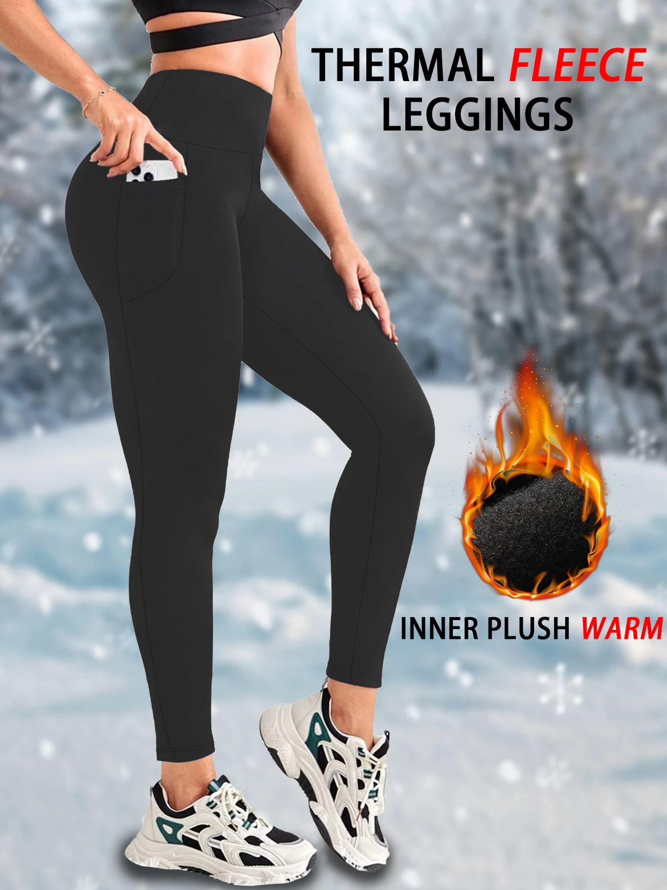Leggings térmicos de cintura alta con forro polar para mujer, mallas gruesas y cálidas para entrenamiento, pantalones suaves para correr y Yoga