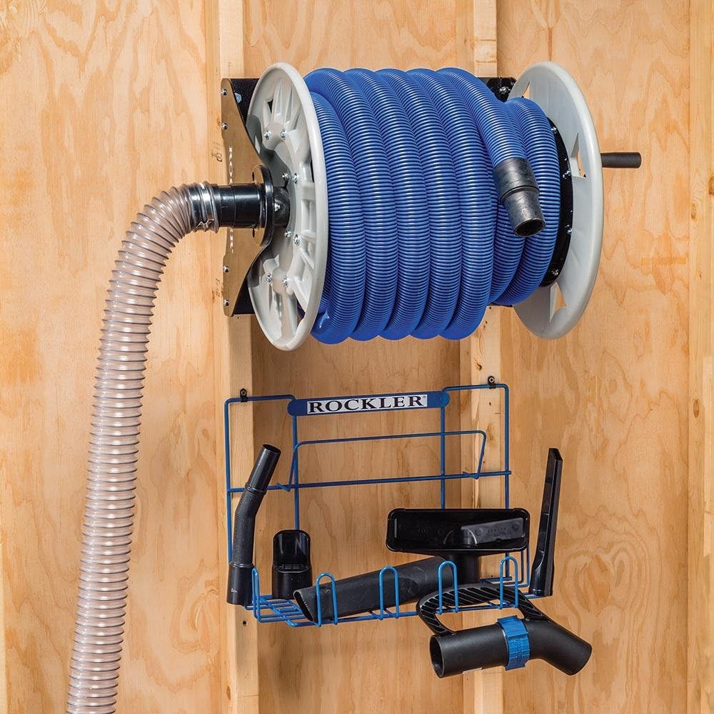 Vacuum Hose Reel - Holds 40' of 1-1/2'' Vacuum Hose Extension Reel w/Steel Frame - Adjustable Tension Knob,