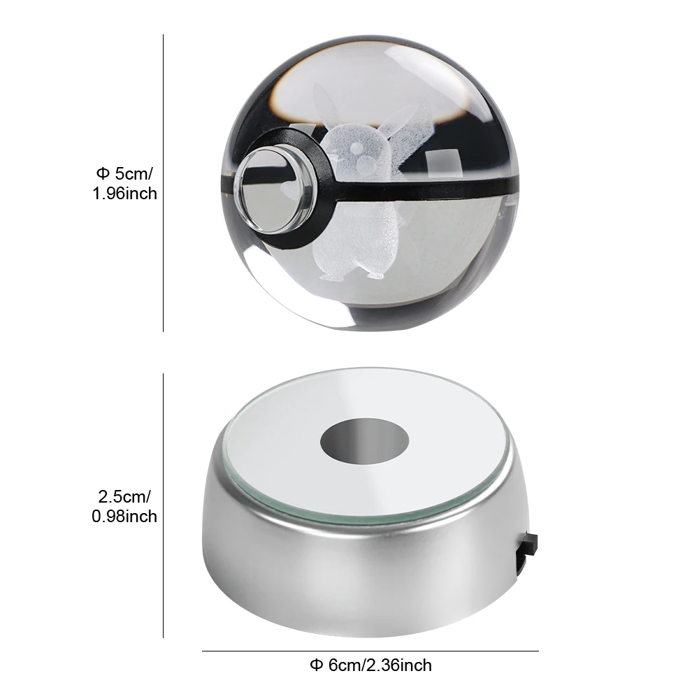 포켓몬 크리스탈 공 피카추 Gengar Eevee Mewtwo Lacario 애니메이션 게임 Pokeball Led 야간 조명베이스 어린이 생일 선물 홈 장식