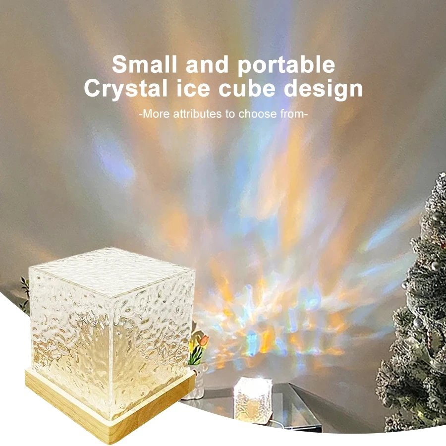 3/16 cores rotativa dinâmica ondulação de água projetor luz noturna chama lâmpada cristal para sala estar estudo quarto luz rotativa
