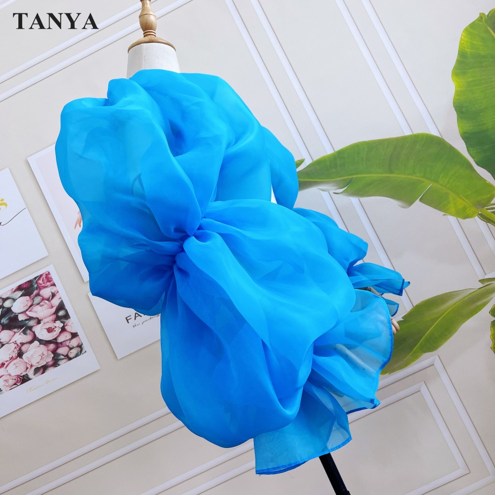 Sky Blue Organza Puffy Detachable Sleeves For Wedding Up And Down Party Translusent Elegant Full Length Gloves Dance Accessories