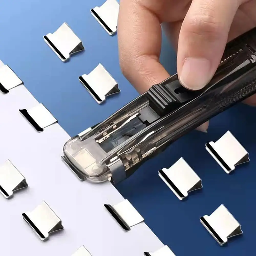 Push Stapler, Binder คลิปกระดาษ Clamps เครื่องเย็บกระดาษเดสก์ท็อป 50 ชิ้นสแตนเลสคลิปเติมสําหรับอุปกรณ์สํานักงานโรงเรียน