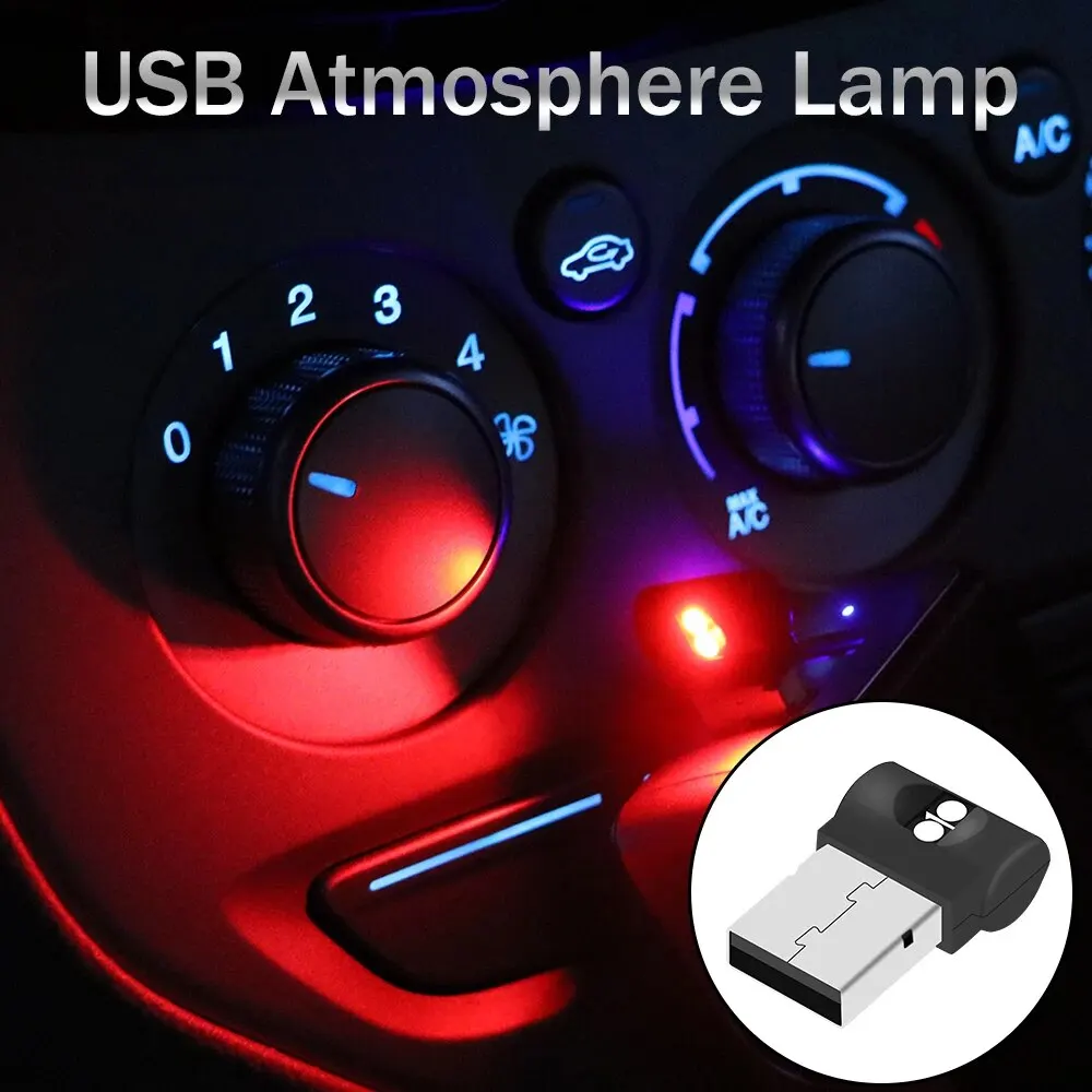 Mini USB รถเท้า PC Auto ภายใน 7 สี RGB LED บรรยากาศแสงโคมไฟตกแต่ง Plug And Play ไฟฉุกเฉิน