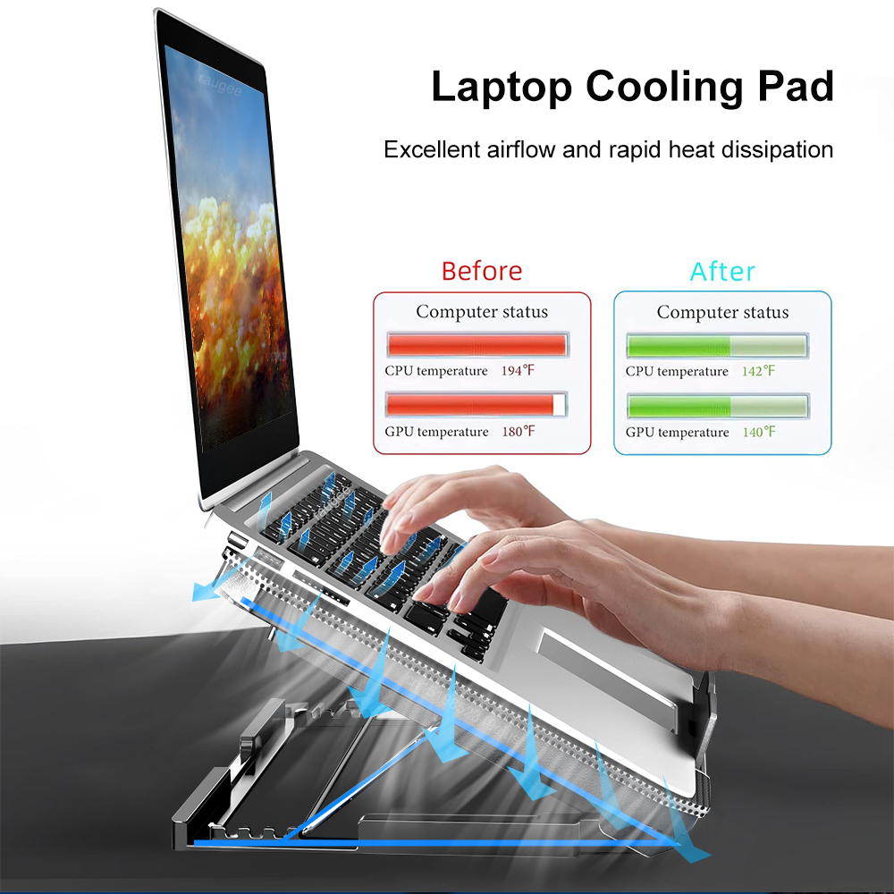 Gaming Laptop Cooling Pad para Macbook Air Pro e Dell, Notebook Radiator, Stand Radiator, 2 Fãs de Vento, Dissipador de Calor, 12-16 pol