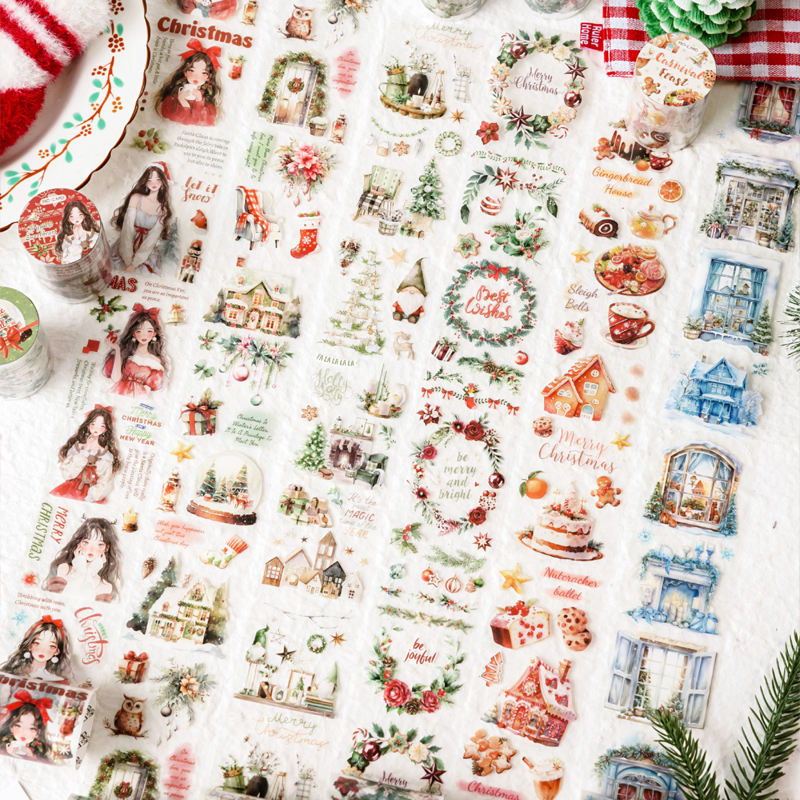 Mr. Paper, 6 Styles, 200cm/roll, Matte PET Sticker Tape, Christmas Themed Series Sticker Decoration Scrapbook Phone Case