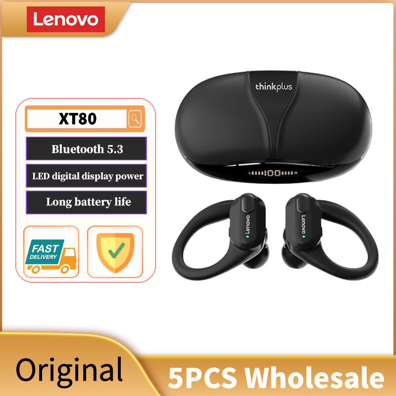 Lenovo Xt80 Bluetooth 5.3 Oortelefoon Echte Draadloze Hoofdtelefoon Met Microfoon Knop Controle Ruisonderdrukking Oorhaken Waterdichte Headset