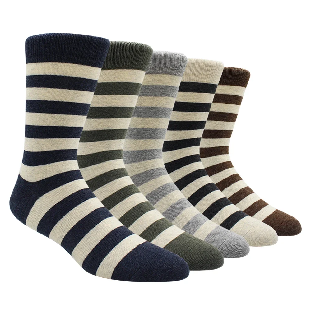 5 pares de calcetines largos divertidos de algodón de moda informal de talla grande para mujeres y hombres calcetines a rayas de arco iris de Color contrastante para hombres EU41-48