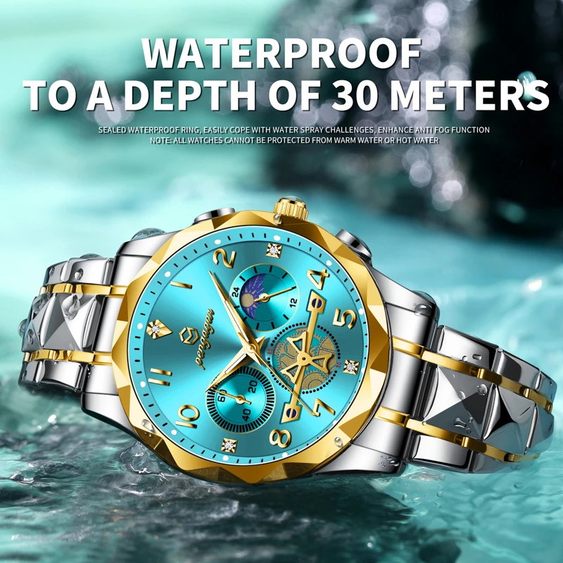 PENGAGAR, reloj de pulsera de lujo para hombre, cronógrafo, resistente al agua, luminoso, reloj para hombre, relojes deportivos de cuarzo de acero inoxidable de alta calidad para hombre