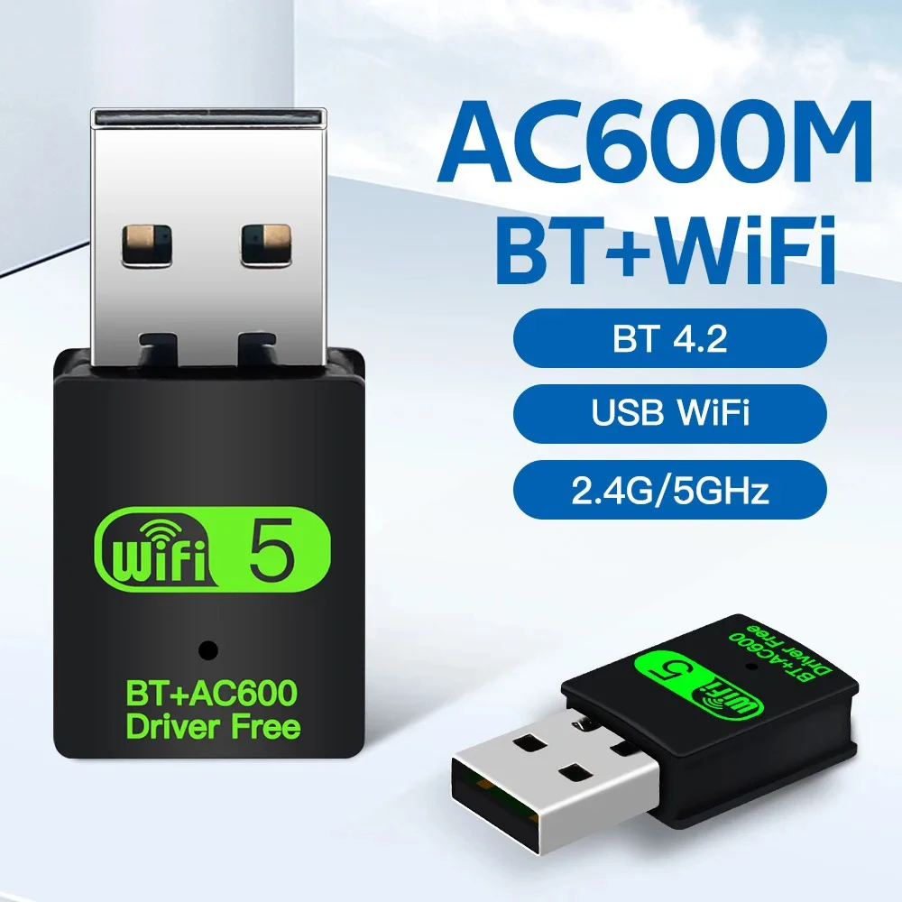 Сетевая карта 2 в 1 Dongle 600 Мбит/с USB WiFi Bluetooth-адаптер 2,4G 5 ГГц USB WiFi 5 Сетевой беспроводной внешний приемник для ПК