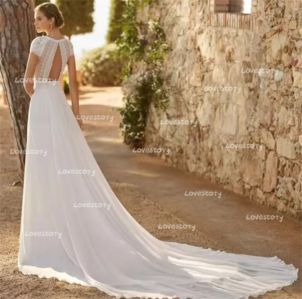 Abiti da sposa moderni in raso di pizzo avorio con scollo a v staccabile maniche ad aletta abiti da sposa Plus Size abiti tagliati De Noiva