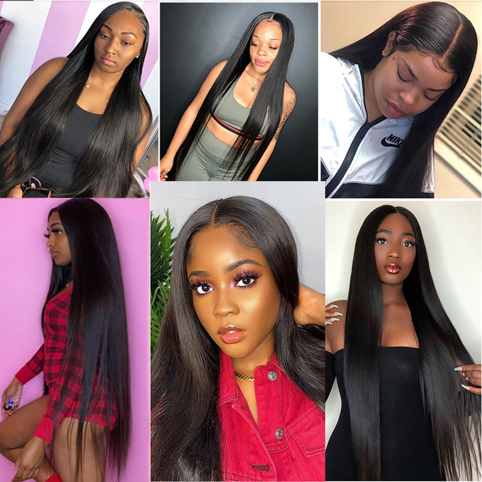 30インチロングストレート人間の髪のバンドル閉鎖ペルー人毛バンドル前頭13x4耳に耳のレースフロント閉鎖