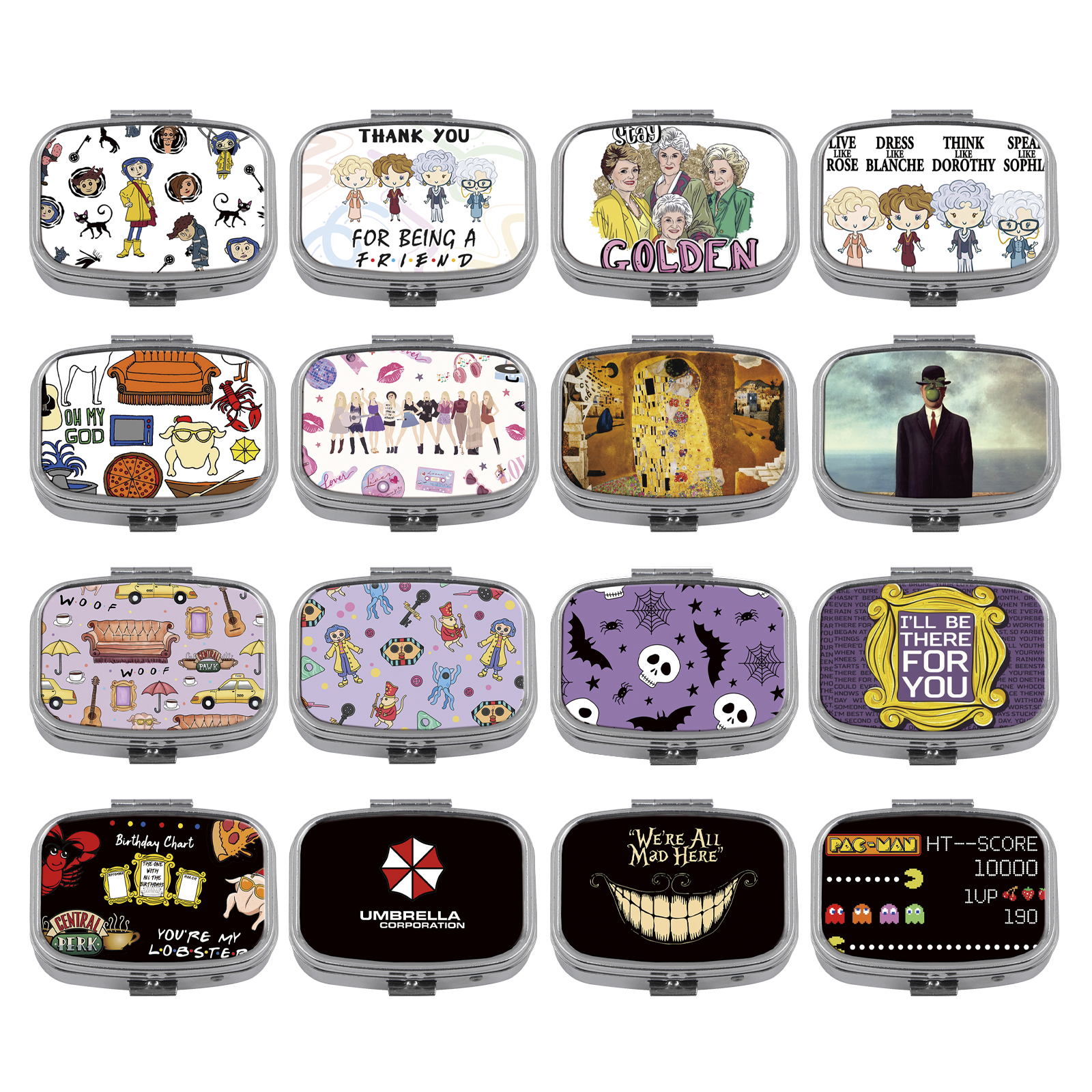 Movie Umbrella Pill Box Divided Metal Square Cartoon Anime Pill Box Travel Portable Medicine Case Small Pill Container Case Box