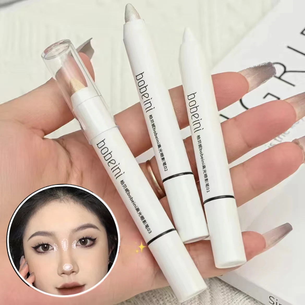 Ombretto opaco Stick Eyeliner bianco Evidenziatore argento luccicante
