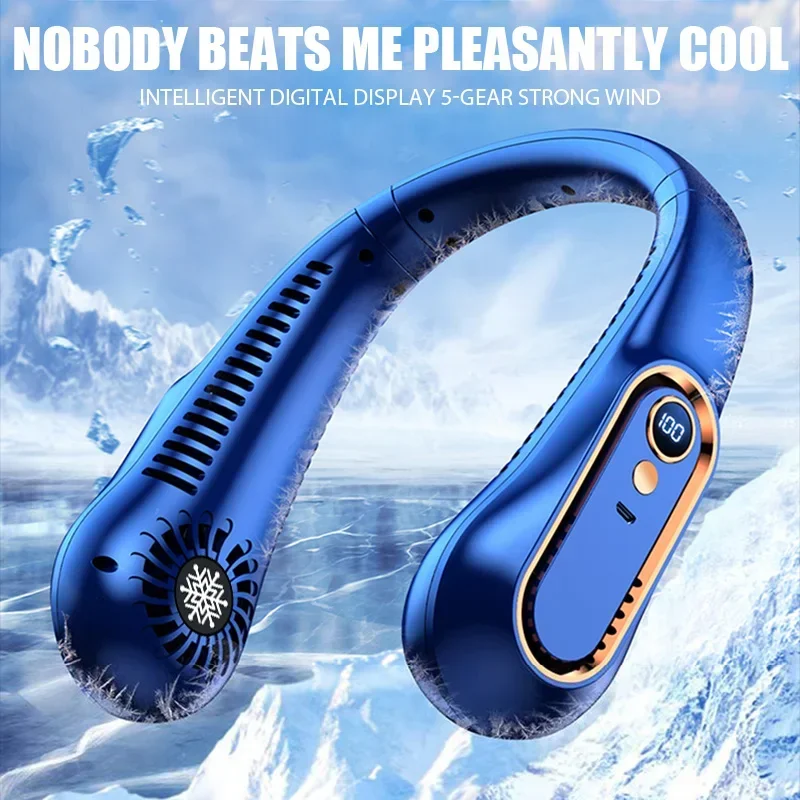 Ventilatore da collo sospeso Display digitale Ventilatore di potenza Ventilatore con archetto da collo senza lama Mini dispositivo di raffreddamento dell'aria portatile Ventilatori elettrici ricaricabili USB
